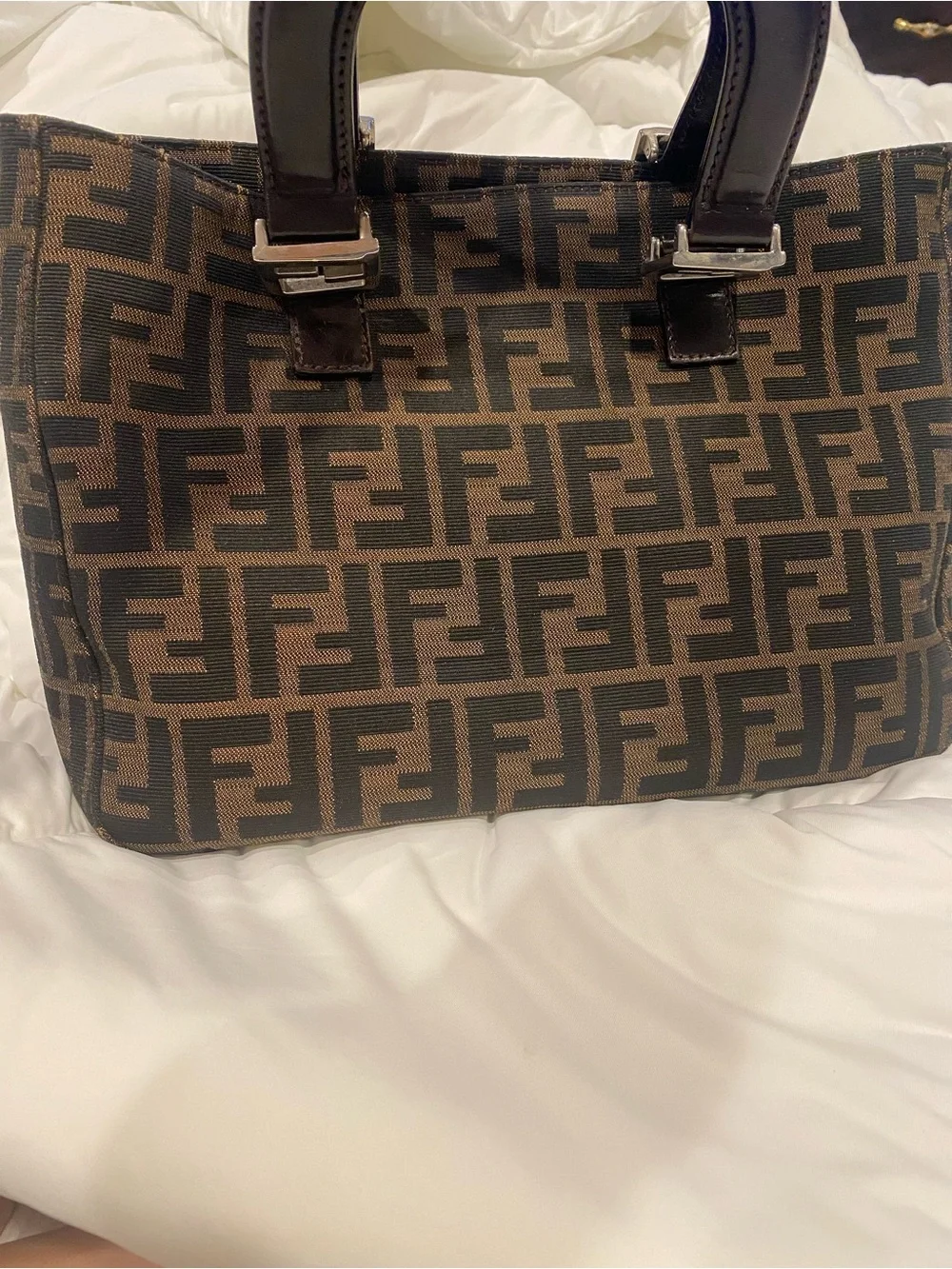 Fendi Brown FF Zucca Tote Bag with Leather Handles
